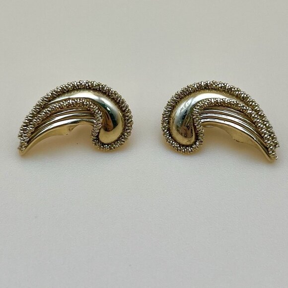 VTG 14K Solid Gold Mid Century MCM Paisley Earrings Hollywood Regency Stamped - Picture 3 of 10